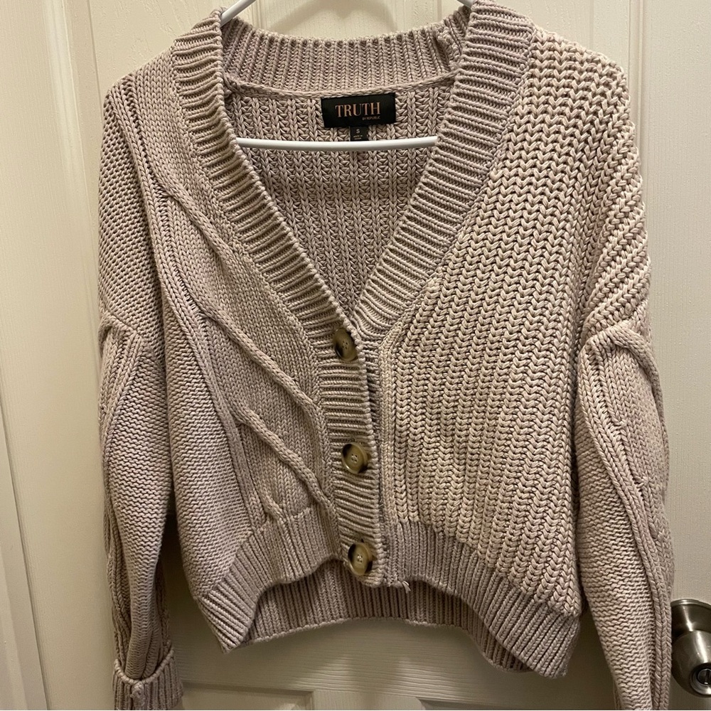 ANTHROPOLOGIE Cable Knit Cardigan Sweater color-block